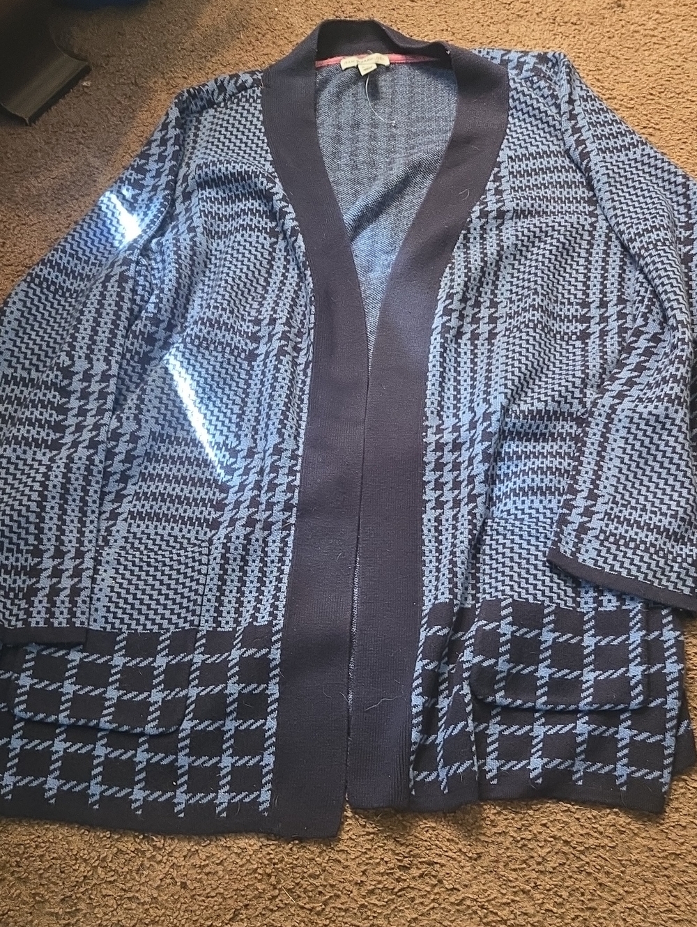 Issac Mizarahi Live Blue & Navy Plaid Open-Front Cardigan Sweater Plus